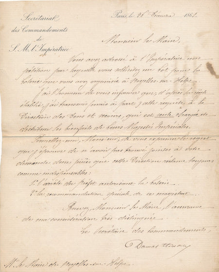 DAMAS-HINARD lettre signée don Commandements Impératrice Louvre bibliothèque