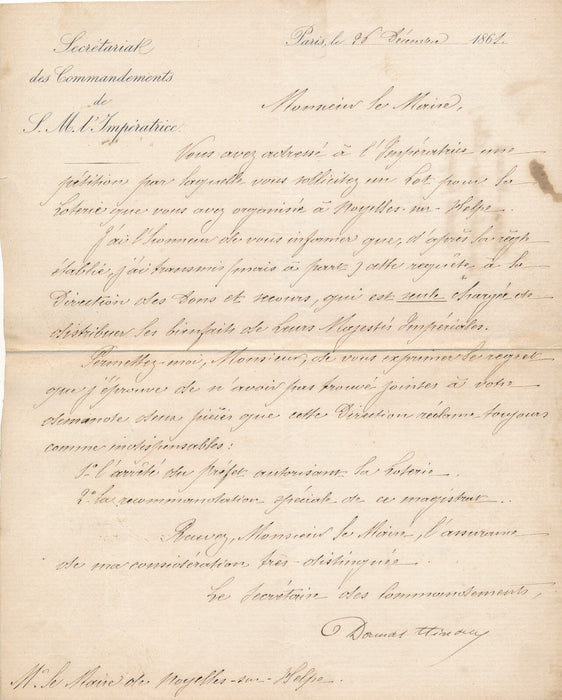 DAMAS-HINARD lettre signée don Commandements Impératrice Louvre bibliothèque