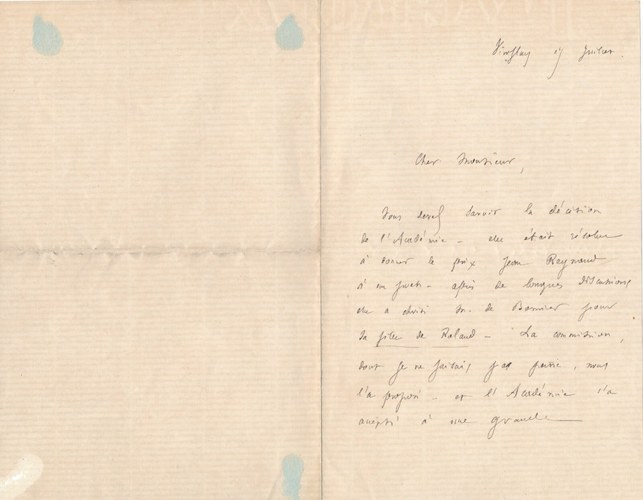 Gaston BOISSIER sur le prix prix Jean-Reynaud à Bornier lettre autographe signée