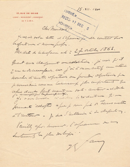 Jean-Louis FAURE chirurgie gynécologie lettre autographe signée opérations