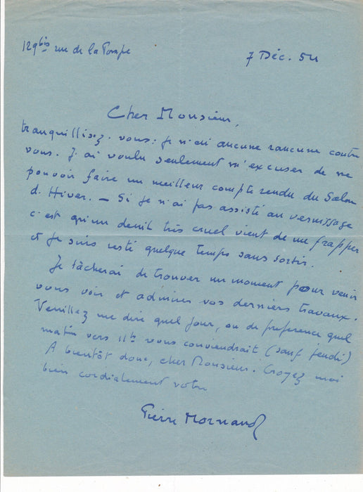 3 lettres autographes signées Pierre MORNAND critique d'art Daniel Girard