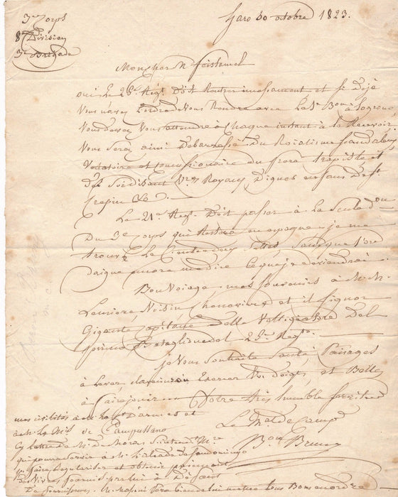 Baron Bruny Expedition d'Espagne Lettre autographe signée 1823
