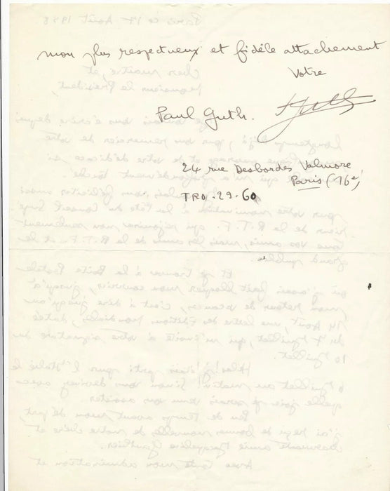 écrivain Paul GUTH ensemble 1 manuscrit autographe 3 lettres 2 dédicaces !