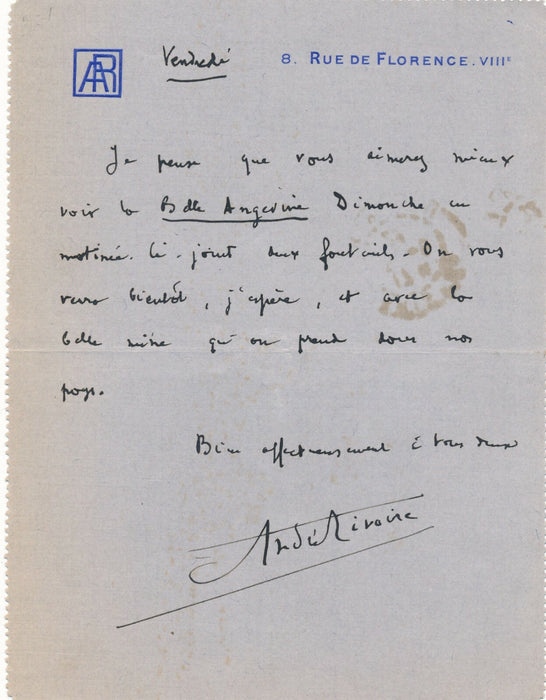 André RIVOIRE 4 lettres autographes signées poète Gabriel Faure amitié
