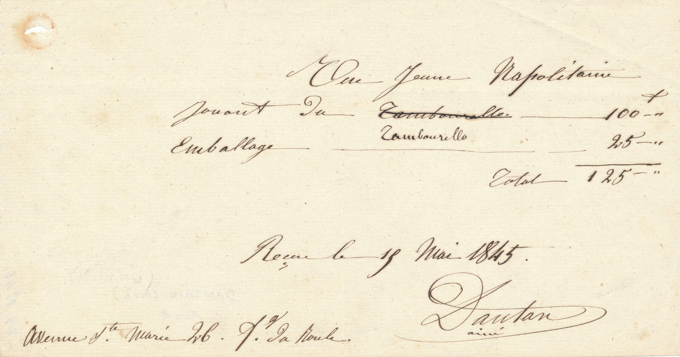 Antoine Laurent DANTAN l’aîné pièce autographe signée Jeune Napolitaire jouant