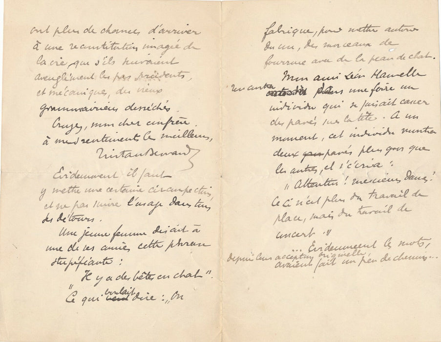 Tristan BERNARD lettre autographe signée contre les grammairiens desséchés