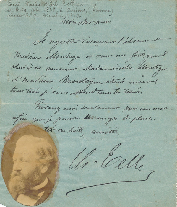 Charles TELLIER froid industriel ingénieur lettre autographe signée photo