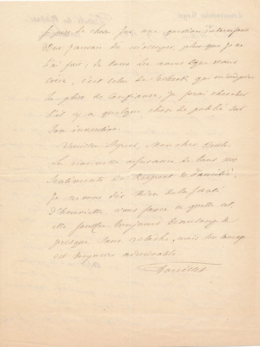 Claude POUILLET sur invention Joseph WELTER SEEBECK lettre autographe signée