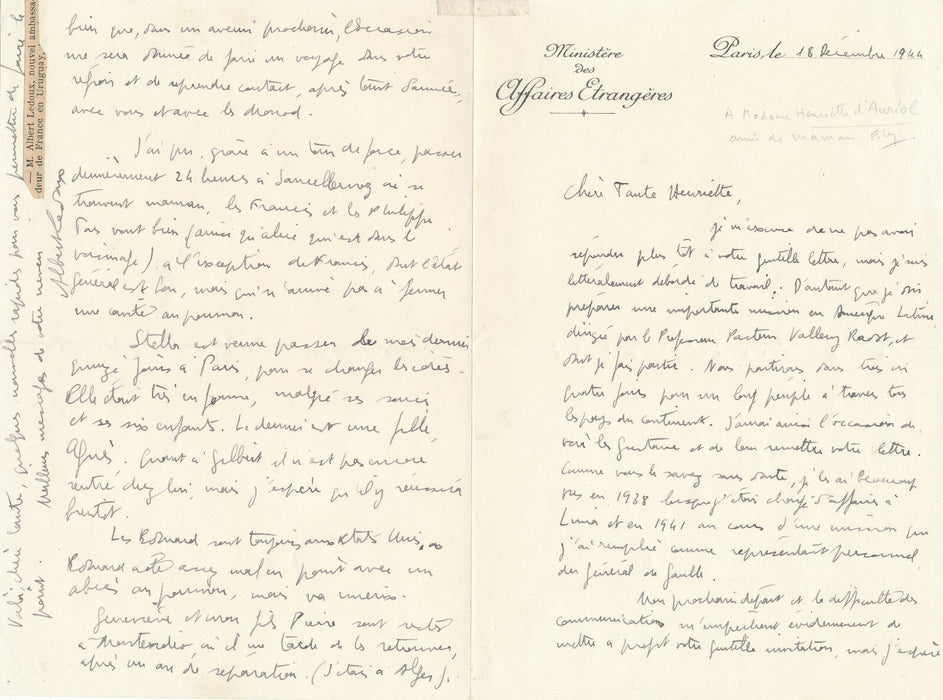 A. LEDOUX diplomate Amérique du Sud De Gaulle lettre autographe Vallery Radot