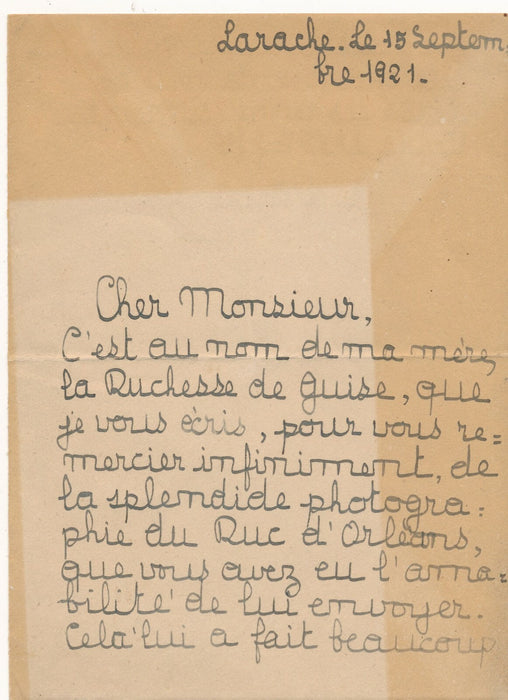 Anne d'Orléans (1906-1986) 2 lettres autographes signées portrait duc d'Orléans