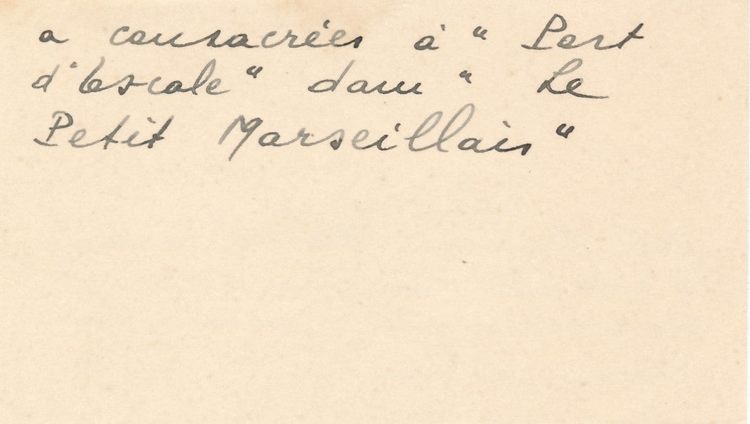 Jean Pallu carte autographe signée remerciement Port d'escale Marcel Gras