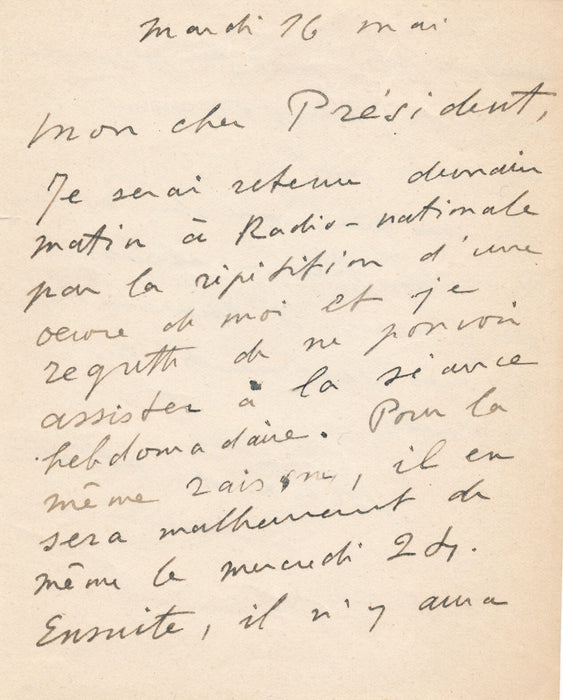 Max d'OLLONE Radio Matinale réunion lettre autographe signée compositeur