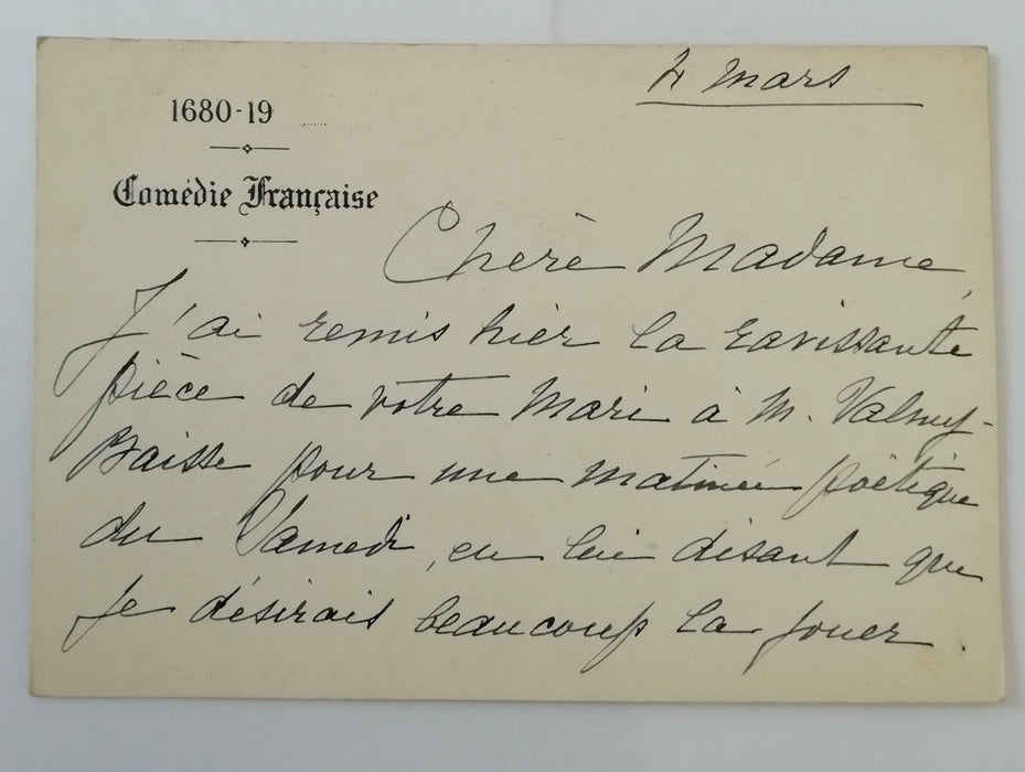 Suzanne Devoyod carte autographe signée à Régine Le Quéré Paul-Courant comédie