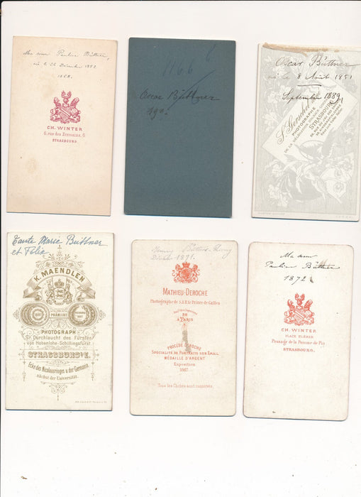 Strasbourg Famille BÜTTNER 13 photos cdv légendes Edmond Oscar Pauline Jennie...