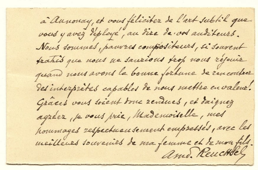 Amédée REUCHSEL lettre autographe signée Belle lettre sur interprétation L'Hiver