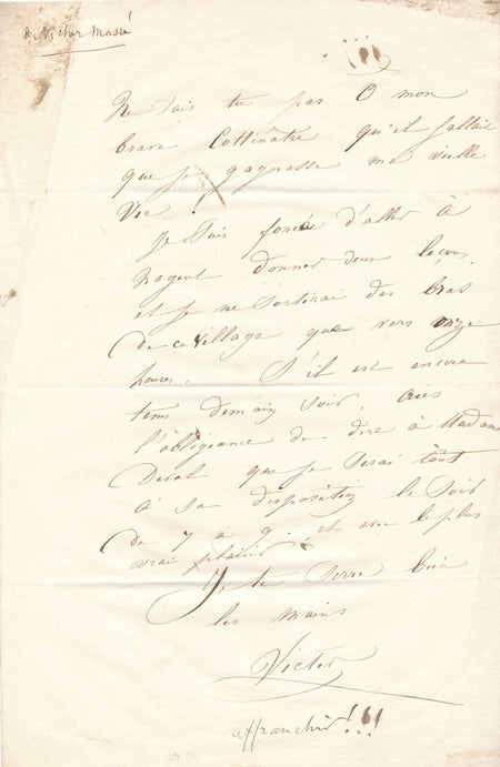 Victor MASSÉ donne des cours pour vivre lettre autographe signée