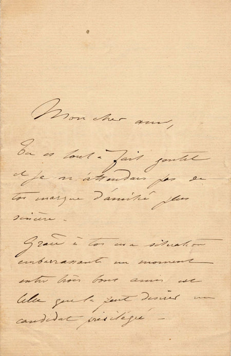 graveur Jules Ferdinand Jacquemart lettre autographe signée Worms amis choix
