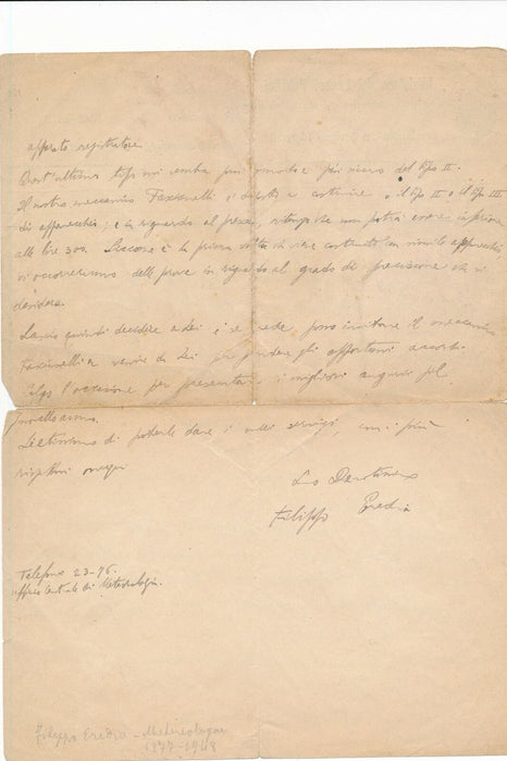 Filippo EREDIA physique température eau lettre autographe signée machine