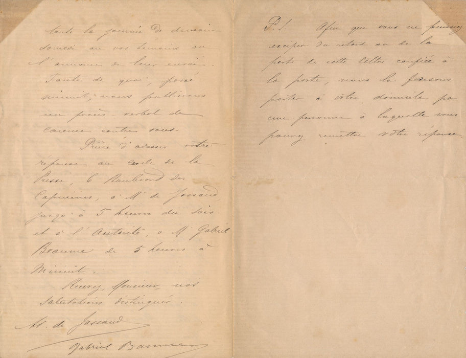 Un duel en perspective lettre autographe signée témoins 1894 Betz Autorité