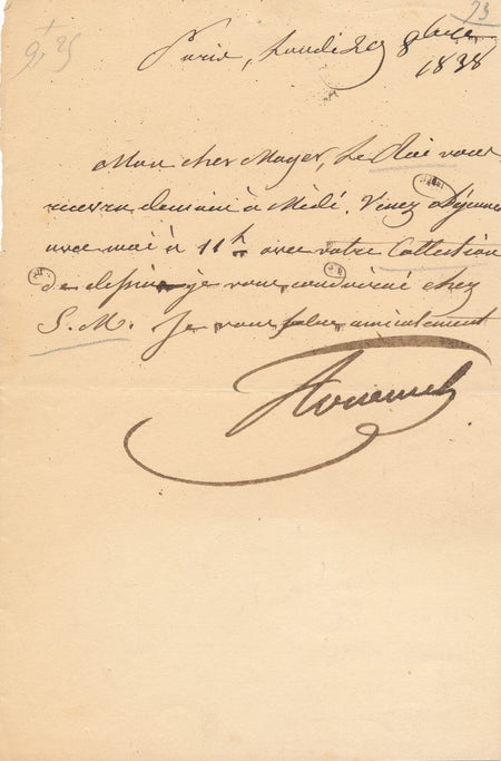 Claude du CAMPE DE ROSAMEL collection de dessins MEYER lettre autographe 1838