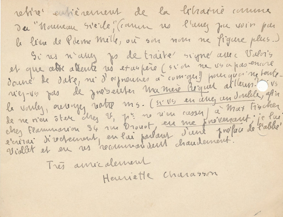 Henriette CHARASSON 2 lettres autographes signées et carte Céline LHOTTE conseil