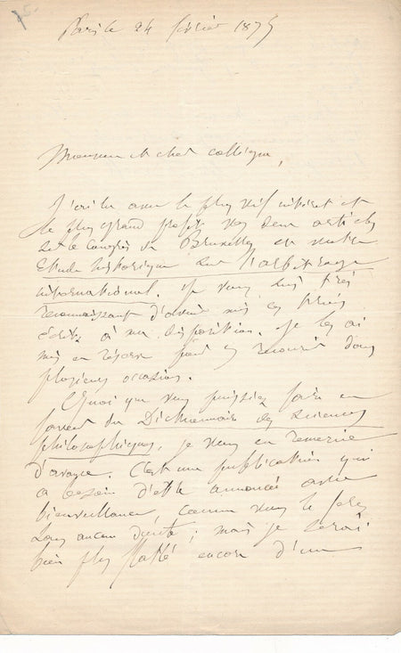 Adolphe FRANCK Lettre autographe signée à Jules Clère Dictionnaire des sciences 