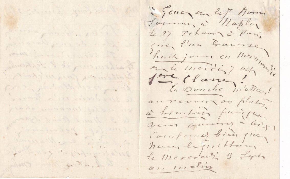 le pianiste Félix LE COUPPEY donne le plan de ses vacances ! lettre autographe