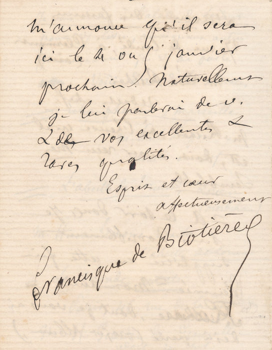 Francisque de BIOTIÈRE 27 lettres autographes signées à Eugène de LA COTTIÈRE