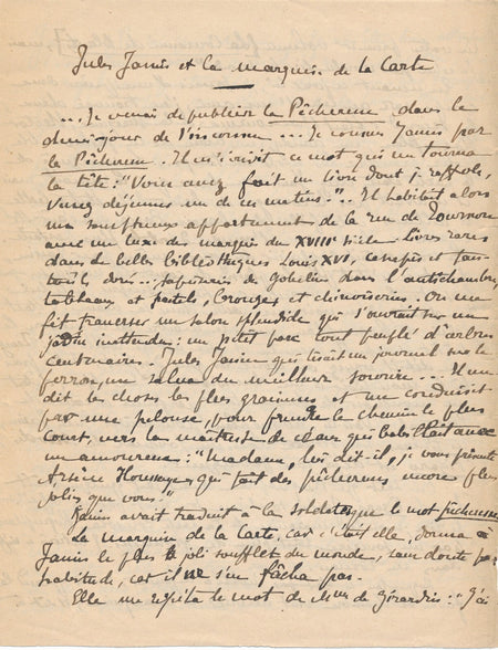 Anonyme Manuscrit autographe sur Jules Janin Houssaye Marquise Carte Roqueplan