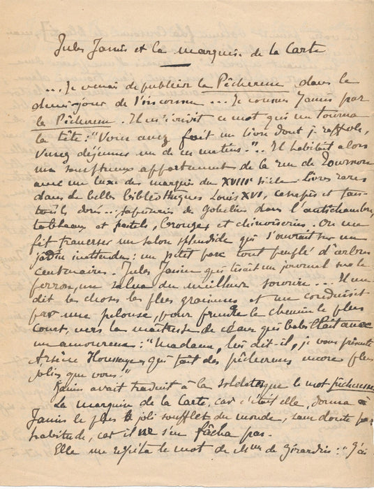 Anonyme Manuscrit autographe sur Jules Janin Houssaye Marquise Carte Roqueplan