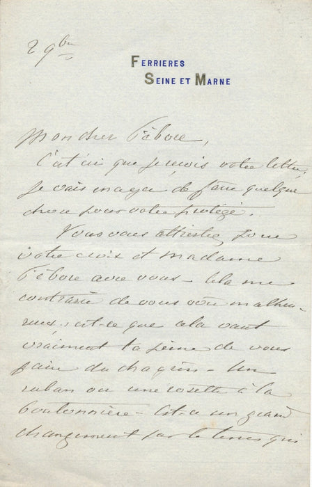 Marine Charles DUPERRE Febvre 2 lettre autographe Légion d'honneur amiral