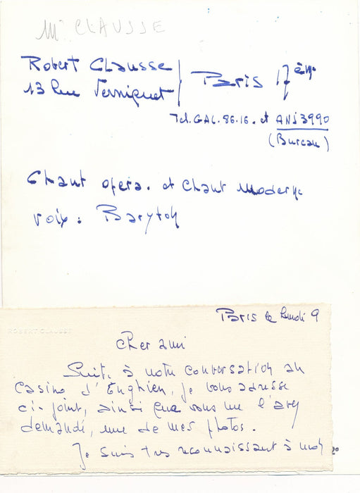 Ensemble autographes Louis Amade : Geo London Paul Fort René Clauss Bécaud