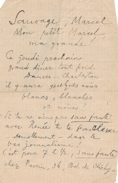 Jules PASCIN amusante lettre autographe à Marcel SAUVAGE invitation danse