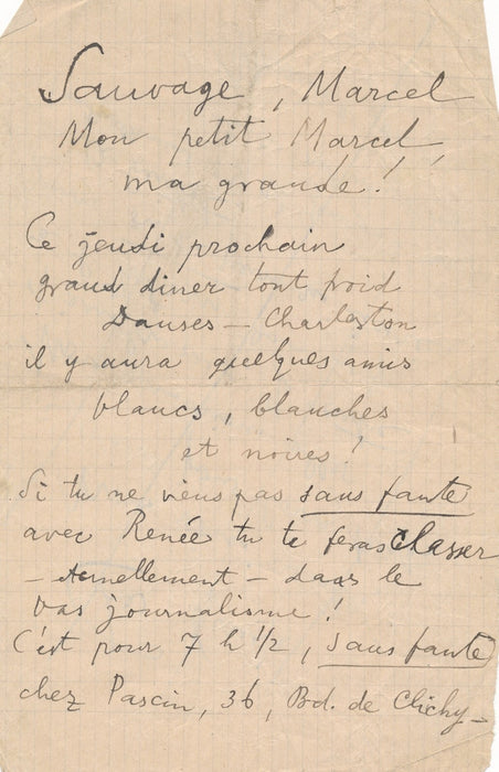 Jules PASCIN amusante lettre autographe à Marcel SAUVAGE invitation danse