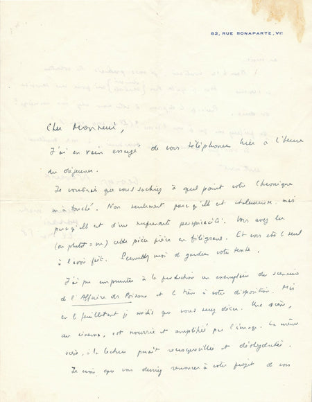 cinéma Georges NEVEUX lettre autographe signée Affaire de poisons film