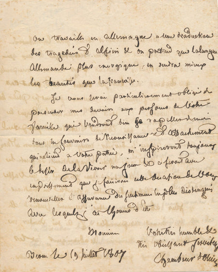 Jean-Pierre de CHAMBRIER D'OLEYRES belle lettre autographe signée Suisse Italie