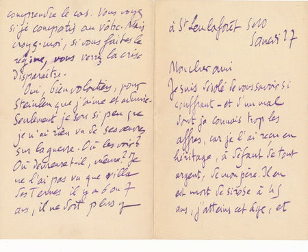 Camille MAUCLAIR lettre autographe signée sur étude STEINLEIN 1927