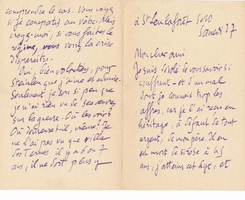 Camille MAUCLAIR lettre autographe signée sur étude STEINLEIN 1927