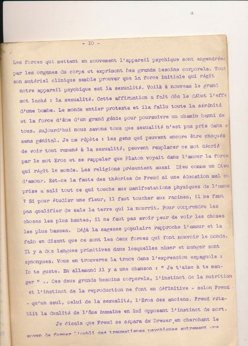 Conférence psychanalyse 1952 auteur inconnu 26 pages dactylographiées Marseille