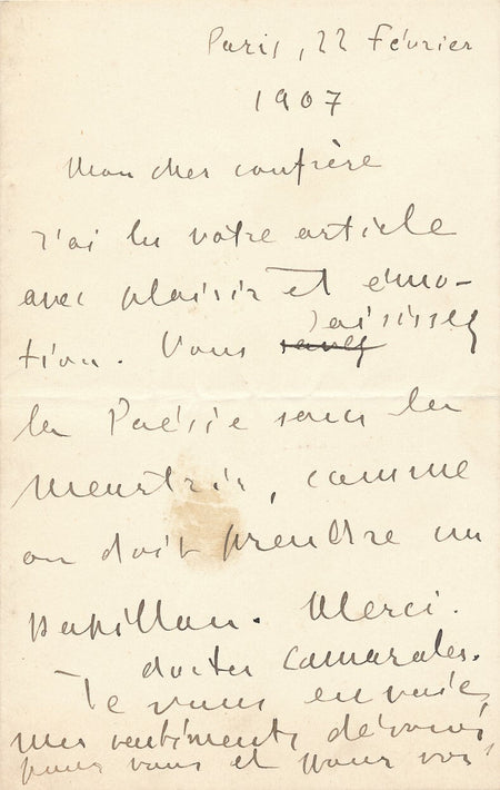 Jean MORÉAS 2 autographes lettre poésie escrime