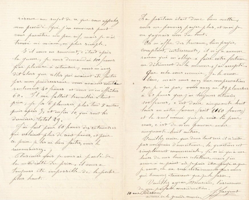 graveur Jules JACQUET 5 lettres autographes signées bel ensemble sur sa pratique