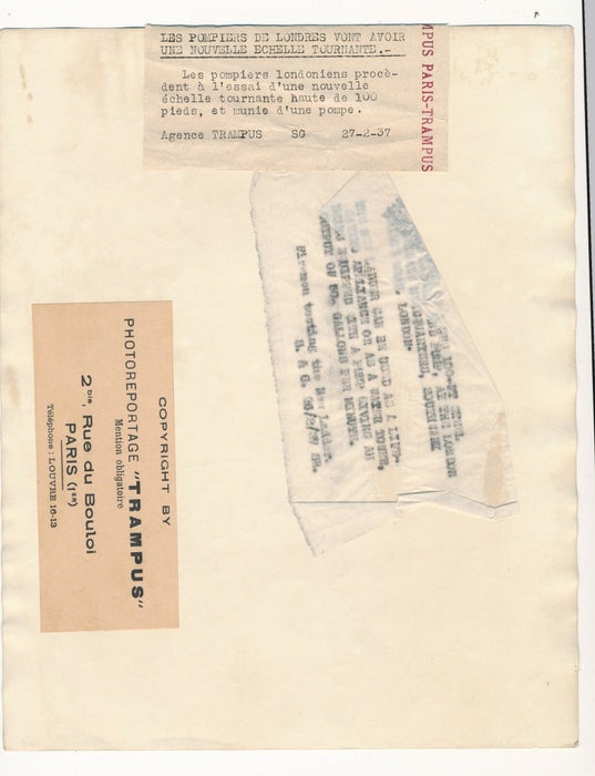 Nouvelle échelle pompe pompier Londres 1937 photo photographie