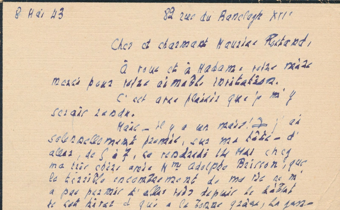 Georges LECOMTE lettre autographe signée Madame Adolphe Brisson Rostand