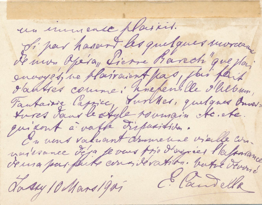 compositeur Roumain Edouard CAUDELLA 3 lettres autographe signées reconnaissance