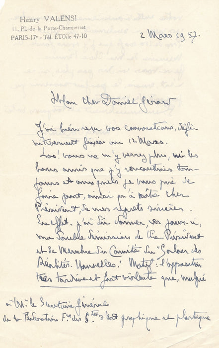 Bel ensemble Henry VALENSI 2 lettres autographes et 2 catalogues Prix Valensi