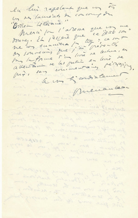 Pierre MENANTEAU 4 lettres autographes signées Aubert Duhamel Roland Le Cordier