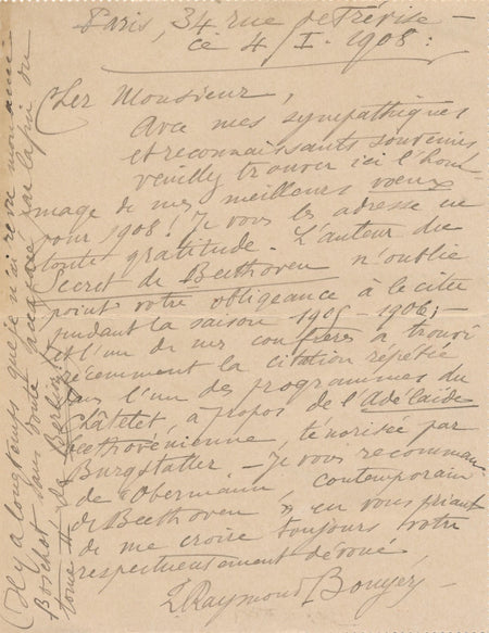 critique musical Raymond Bouyer lettre autographe signée Beethoven Malherbe 1906
