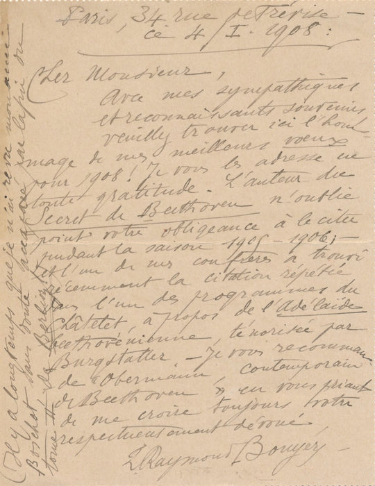 critique musical Raymond Bouyer lettre autographe signée Beethoven Malherbe 1906