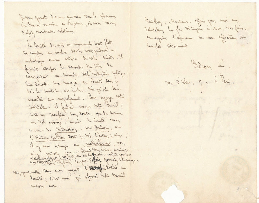 Adolphe N. DIDRON lettre autographe signée peintre Armand SCHAEPKENS archéologie