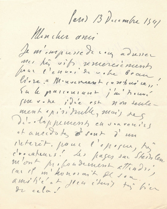 Démétrios GALANIS lettre autographe signée à INGHELBRECHT musique Steinlen 1947